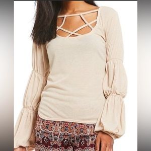 Chelsea & Violet Cage Neck Long Sleeve Top Size M